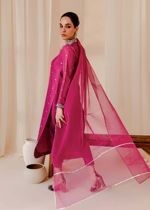 ATM26311 | Pakistani Designer's  Bright Pink Silk Readymade Partywear Suit