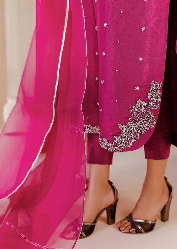 ATM26311 | Pakistani Designer's  Bright Pink Silk Readymade Partywear Suit