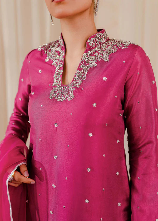 ATM26311 | Pakistani Designer's  Bright Pink Silk Readymade Partywear Suit