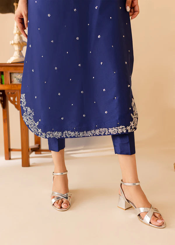 ATM26312 | Pakistani Designer's  Midnight Blue Silk Readymade Partywear Suit