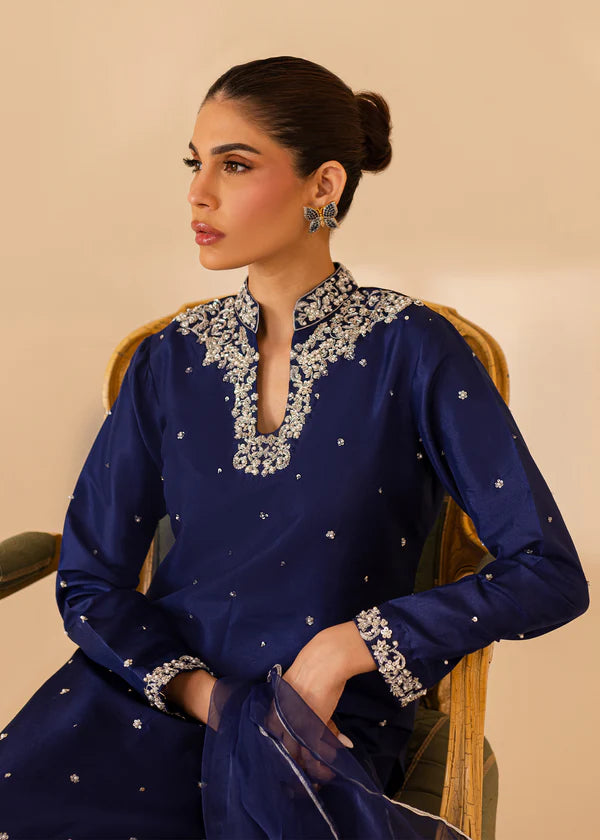 ATM26312 | Pakistani Designer's  Midnight Blue Silk Readymade Partywear Suit