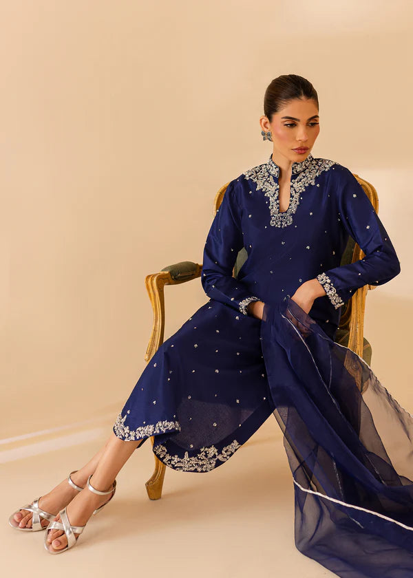 ATM26312 | Pakistani Designer's  Midnight Blue Silk Readymade Partywear Suit