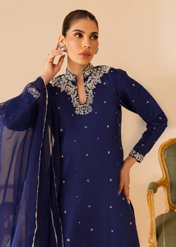 ATM26312 | Pakistani Designer's  Midnight Blue Silk Readymade Partywear Suit