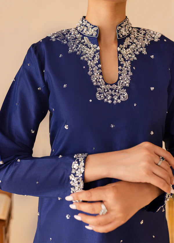 ATM26312 | Pakistani Designer's  Midnight Blue Silk Readymade Partywear Suit