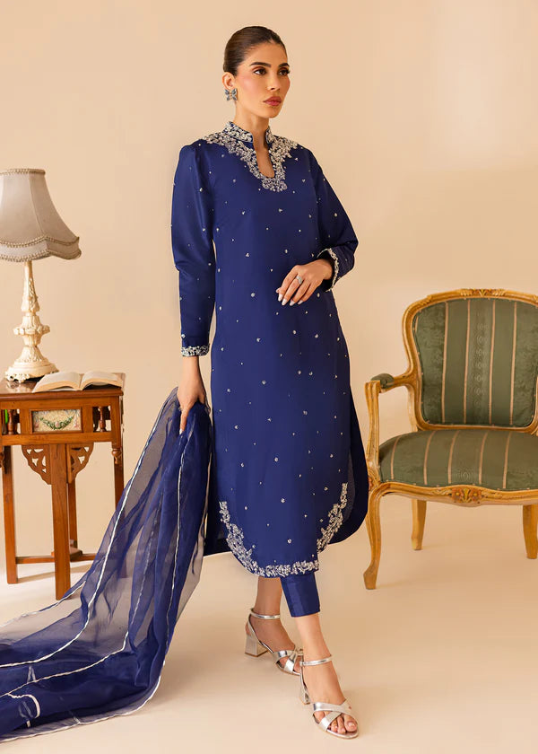 ATM26312 | Pakistani Designer's  Midnight Blue Silk Readymade Partywear Suit