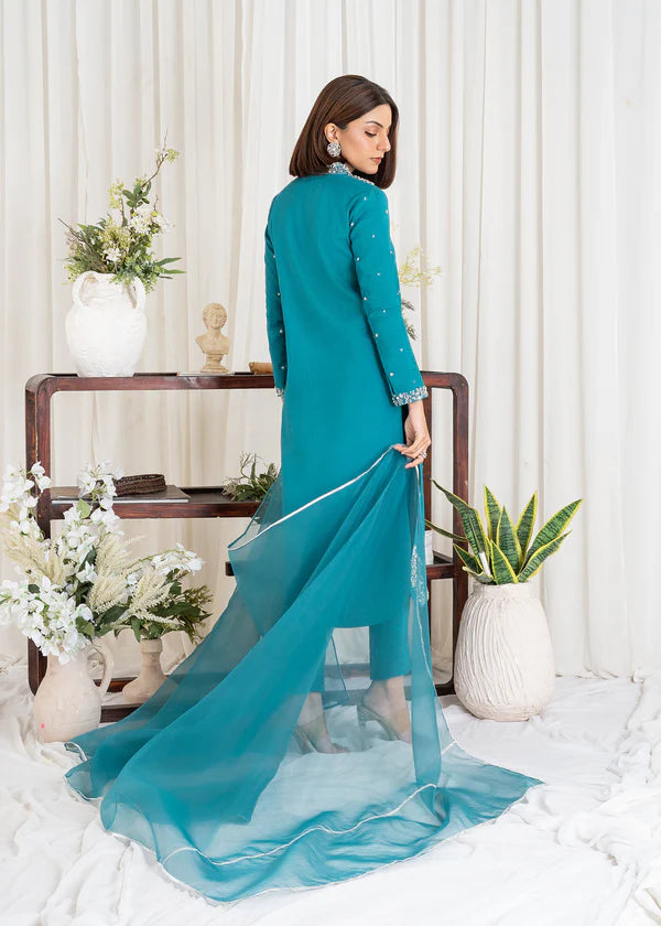 ATM26313 | Pakistani Designer's  Teal Silk Readymade Partywear Suit