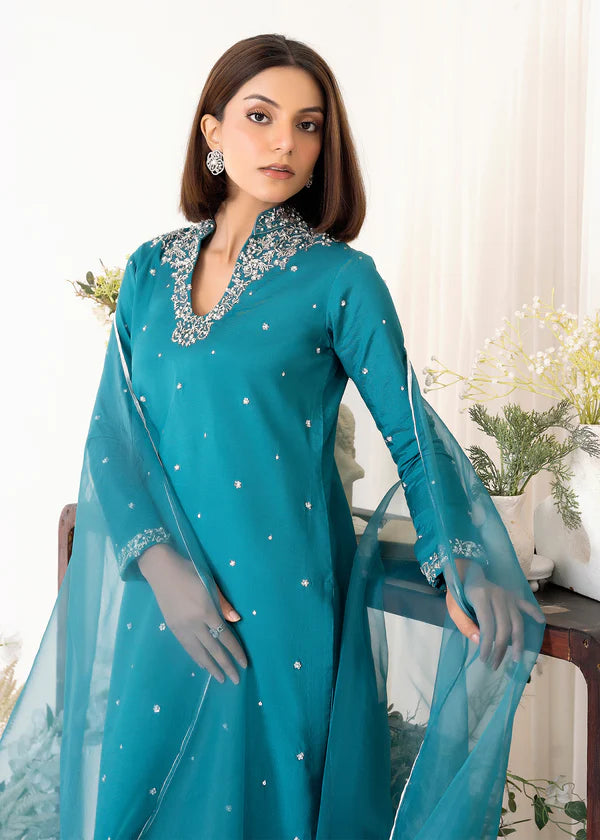 ATM26313 | Pakistani Designer's  Teal Silk Readymade Partywear Suit