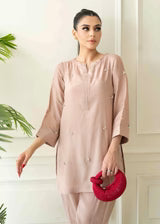 ATM26314 | Pakistani Designer's  Dusty Pink Silk Readymade Co-Ord Set Partywear Suit