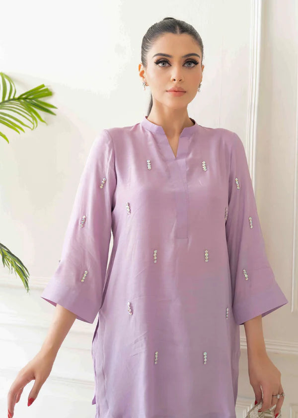 ATM26315 | Pakistani Designer's  Lavender Silk Readymade Co-Ord Set Partywear Suit