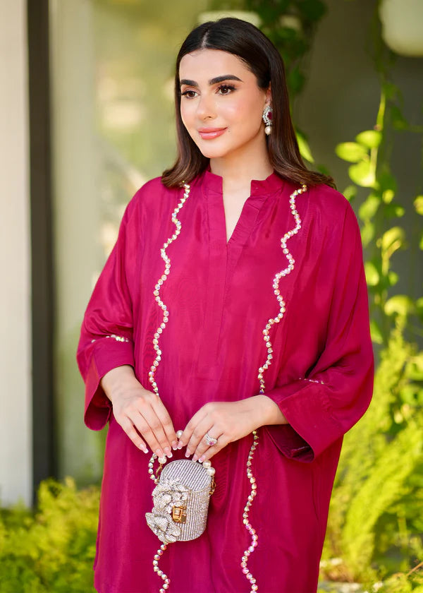 ATM26316 | Pakistani Designer's Red Silk Readymade Co-Ord Set Partywear Suit