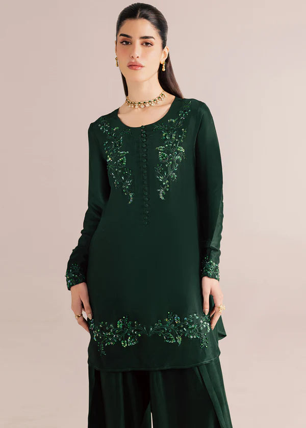 ATM26320 | Pakistani Designer's Silk Bottle Green Hand Made Embroidered  Readymade 3 Piece Partywear Suit