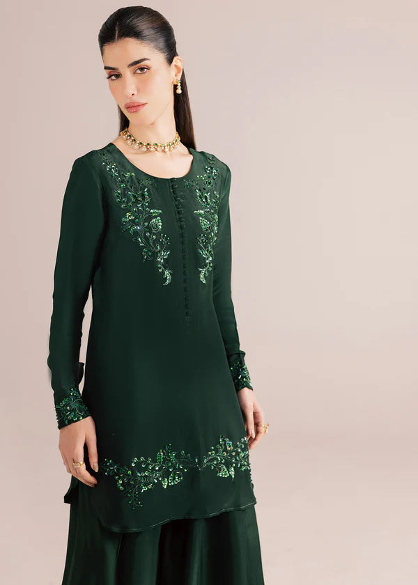 ATM26320 | Pakistani Designer's Silk Bottle Green Hand Made Embroidered  Readymade 3 Piece Partywear Suit