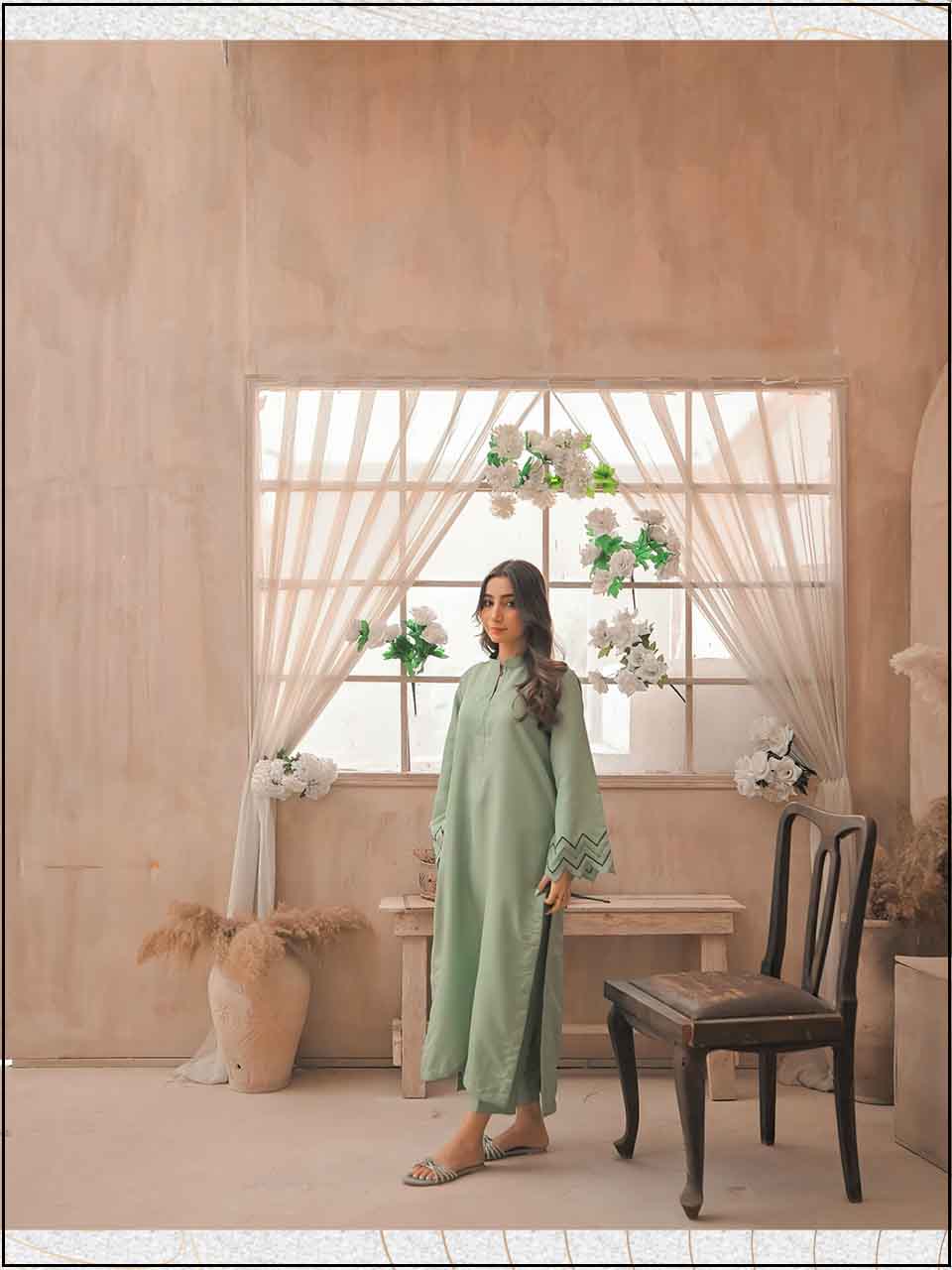 ATM4101ZK | Apple Green 2-Piece Embroidered Raw Silk Readymade Suit