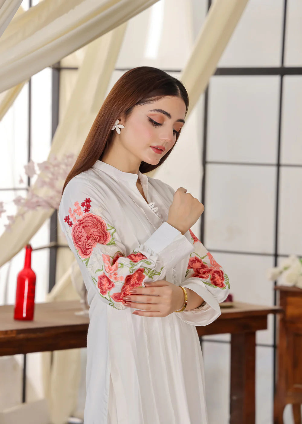 ATM6336 | White Linen Mummy & Me Readymade Embroidered Suit