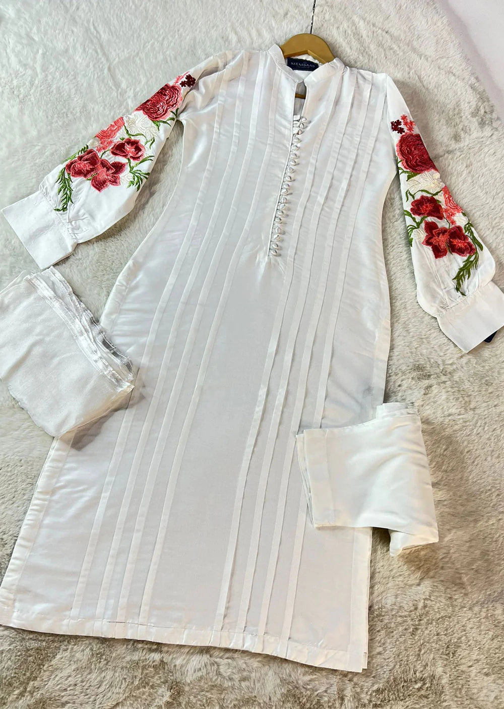 ATM6336 | White Linen Mummy & Me Readymade Embroidered Suit