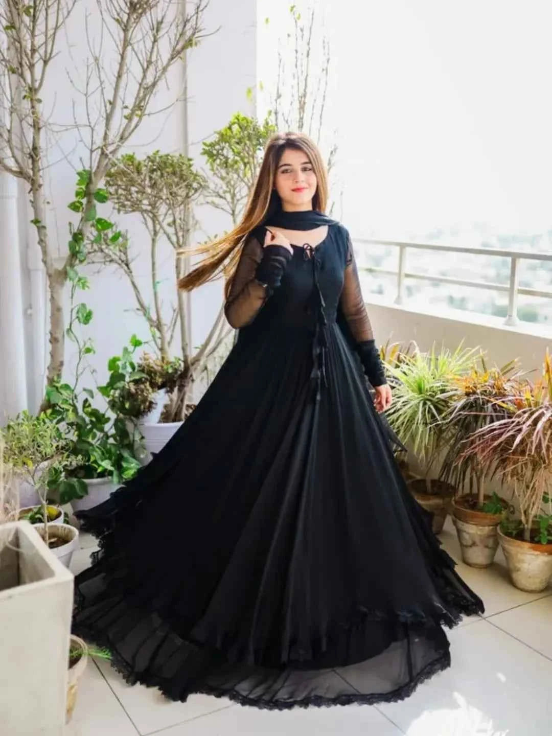 ATM25026 | 2 Piece Black Chiffon Readymade Maxi