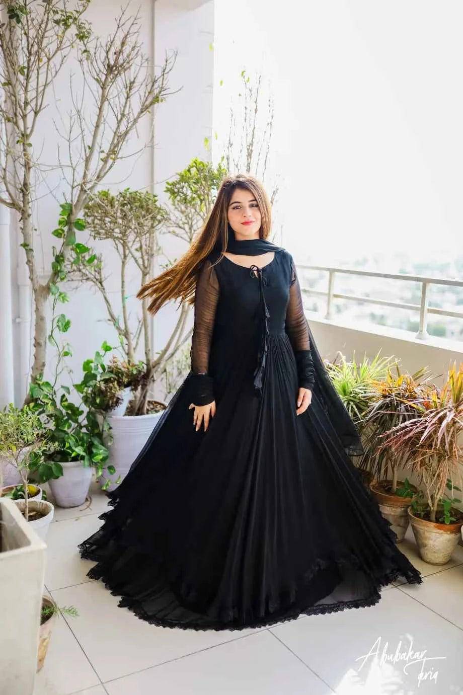 ATM25026 | 2 Piece Black Chiffon Readymade Maxi