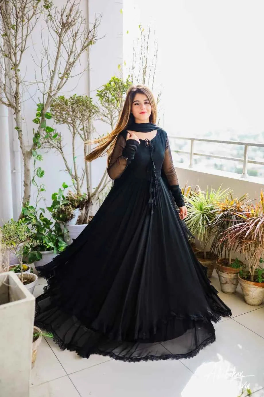 ATM25026 | 2 Piece Black Chiffon Readymade Maxi