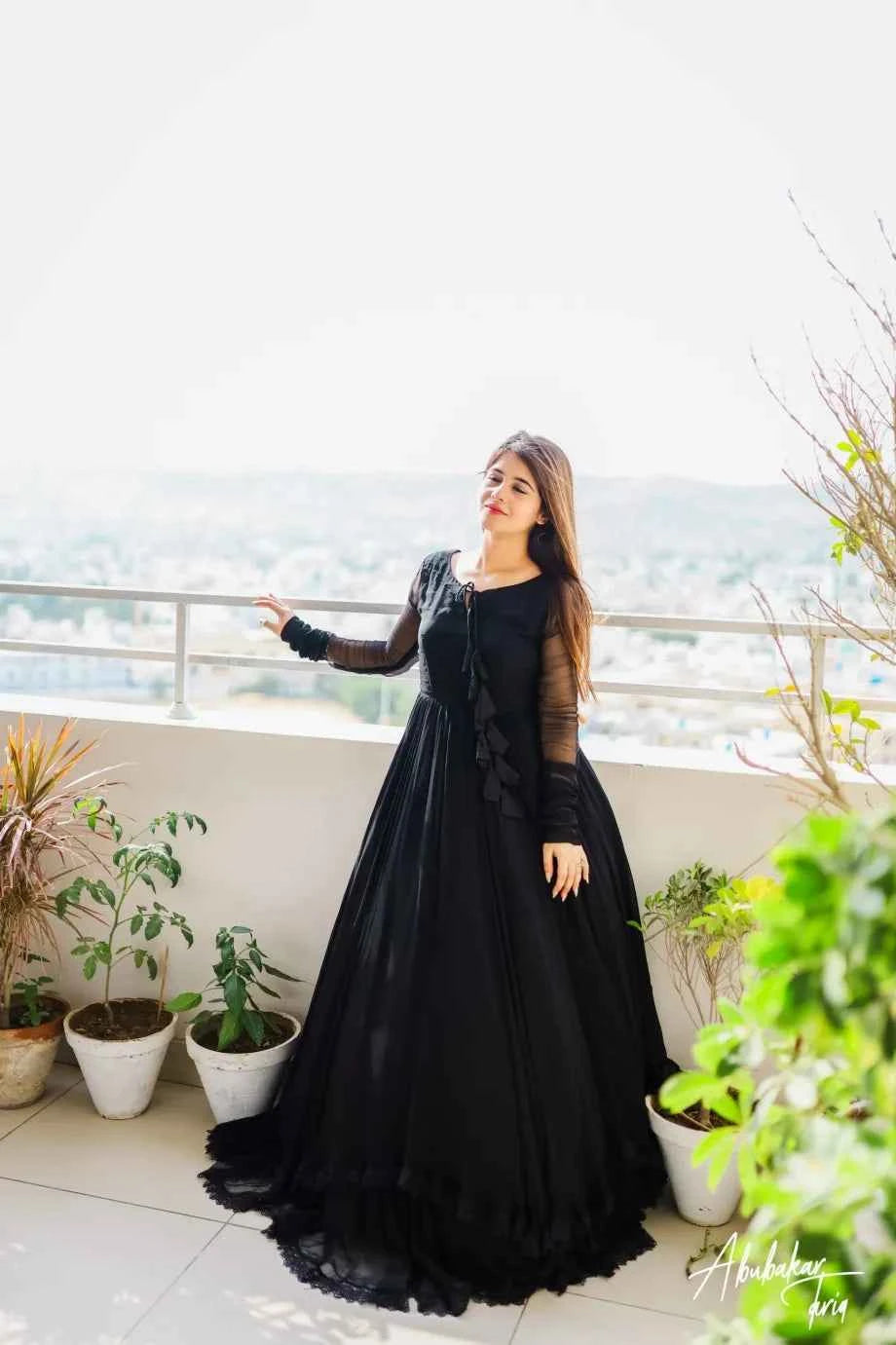 ATM25026 | 2 Piece Black Chiffon Readymade Maxi