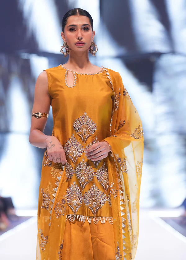 ATM26322 | Pakistani Designer's Silk  Hand Made Embroidered  Readymade 3 Piece Partywear Suit
