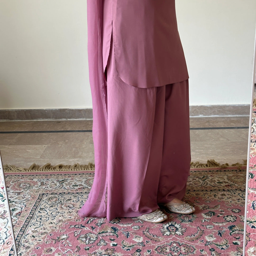 Dusty Rose Wash & Wear 3 Piece Readymade Suit with Farshi Shalwar - view 3