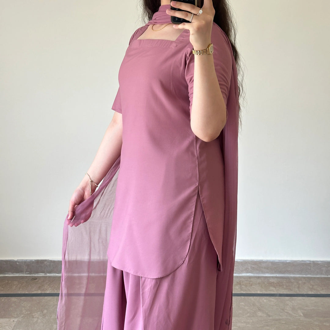Dusty Rose Wash & Wear 3 Piece Readymade Suit with Farshi Shalwar - view 2