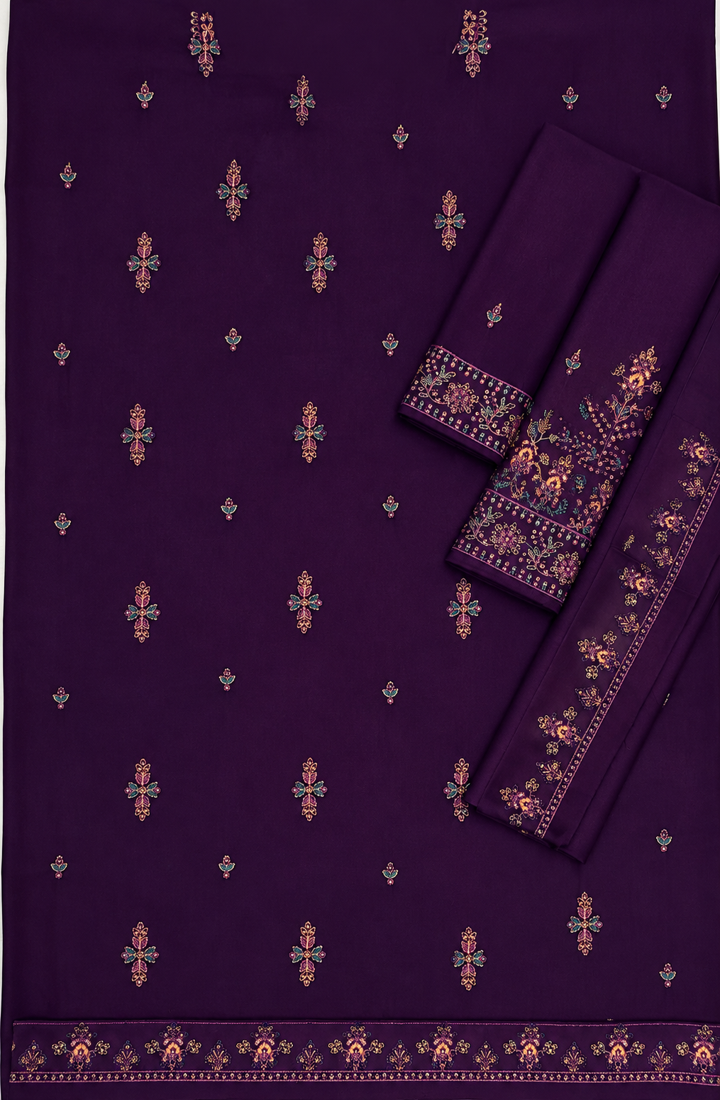 Dhanak 2 Piece Booti Embroidered Suit Purple - view 7