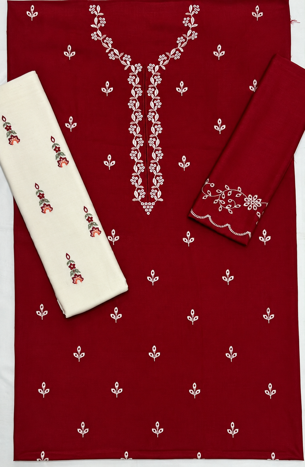 Dhanak 2 Piece Booti Embroidered Suit Maroon Cream - view 4