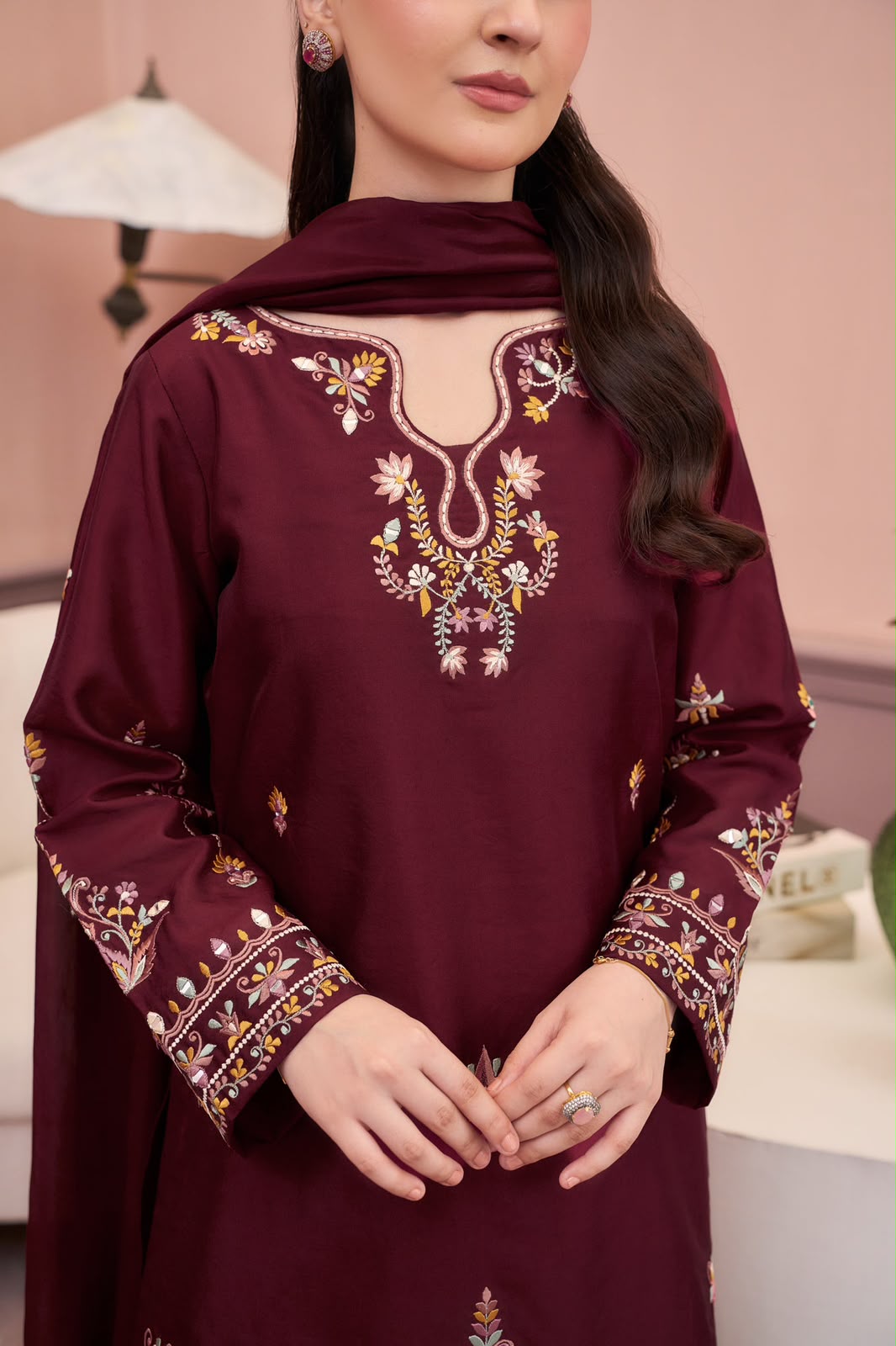 Maroon Dhanak 2-Piece Heavy Embroidered Suit – Winter Collection 2026