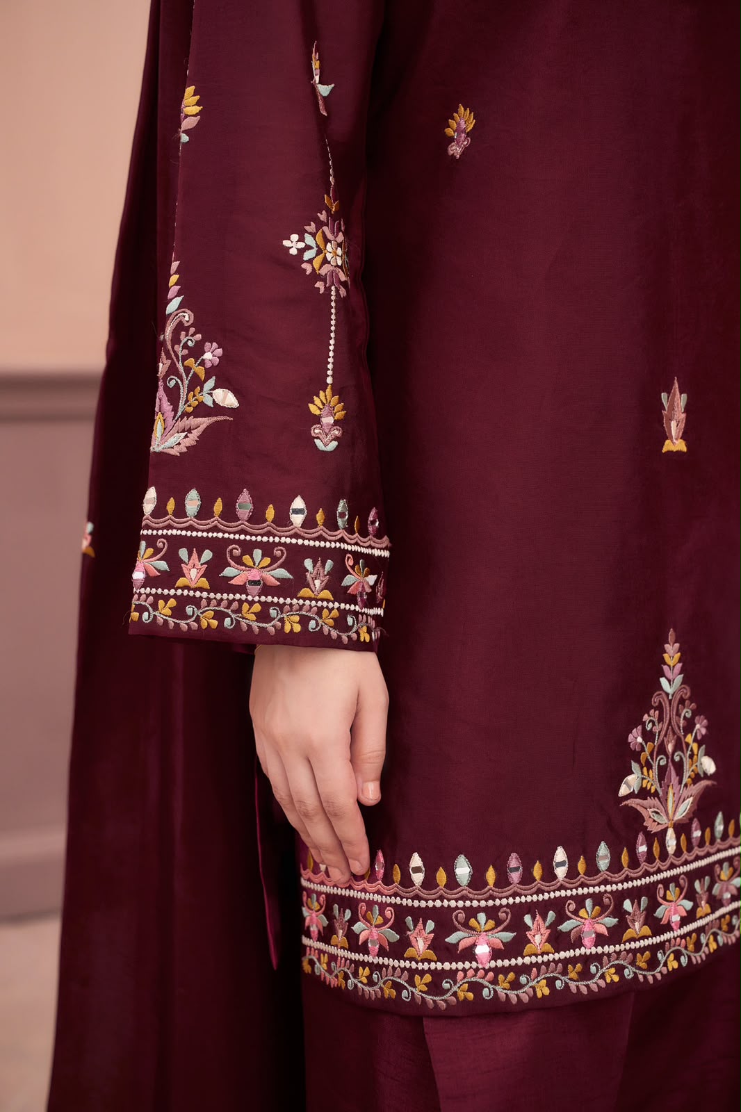 Maroon Dhanak 2-Piece Heavy Embroidered Suit – Winter Collection 2026