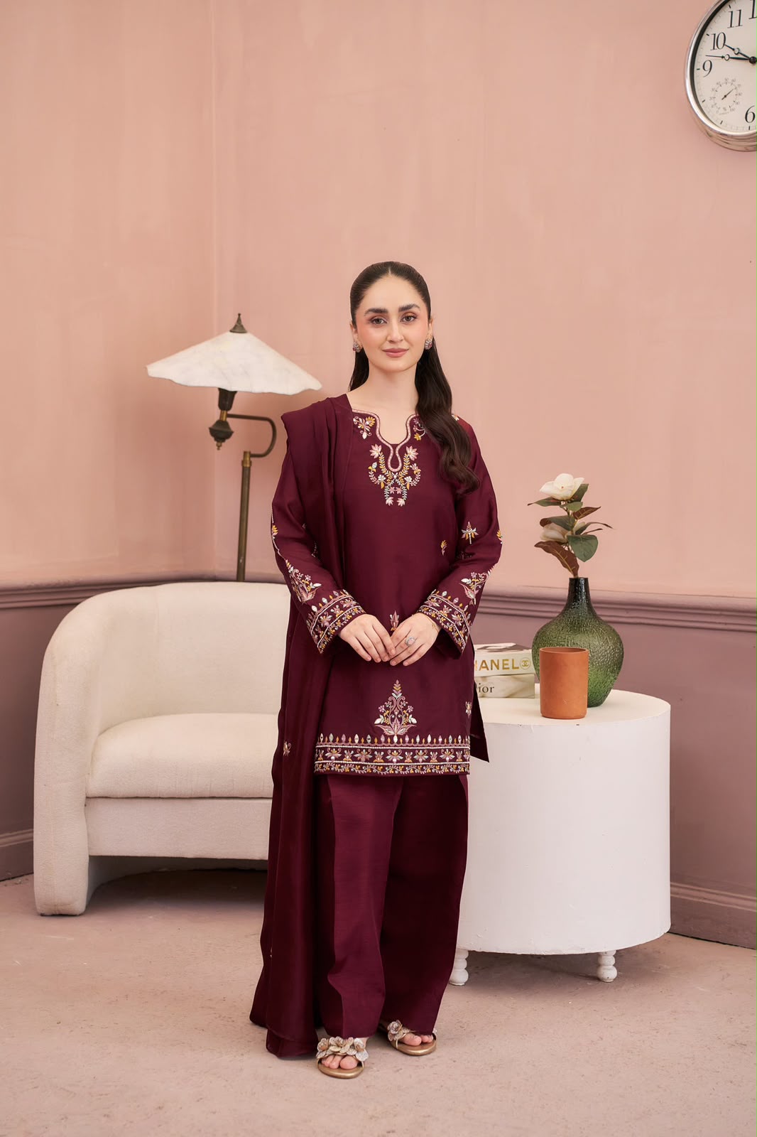 Maroon Dhanak 2-Piece Heavy Embroidered Suit – Winter Collection 2026