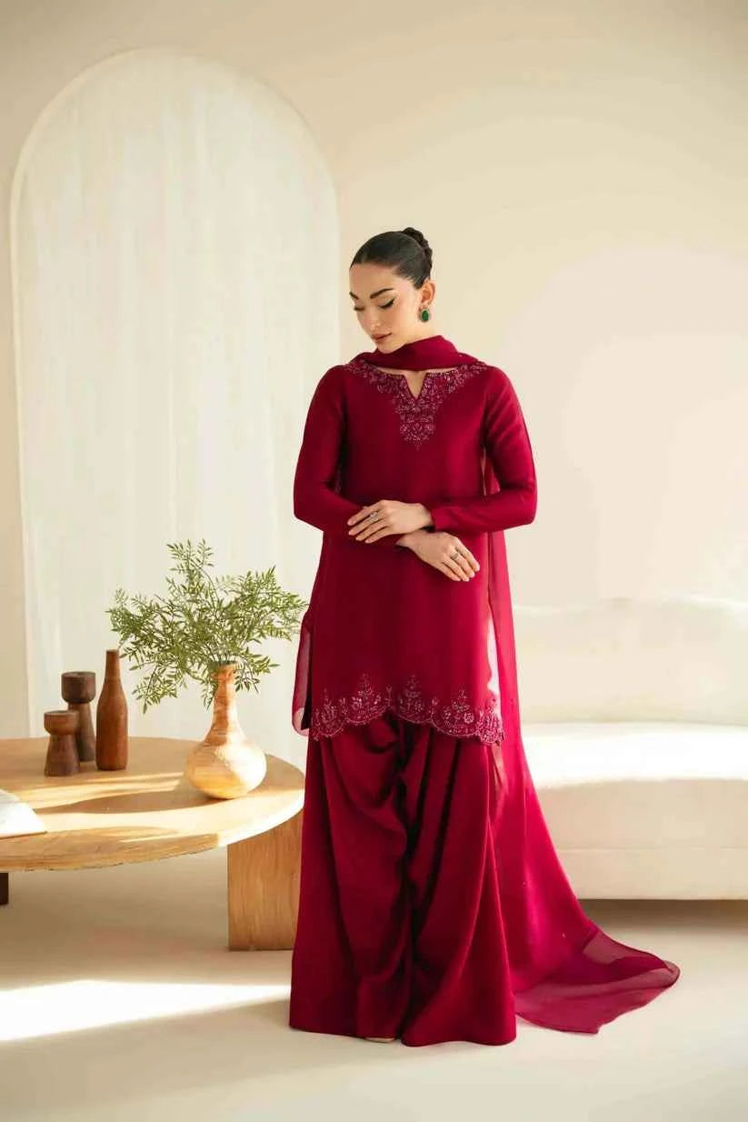 ATM25031 | The Ruby Tulip Ensemble | Tone-on-Tone Embroidered Silk Dhoti Set