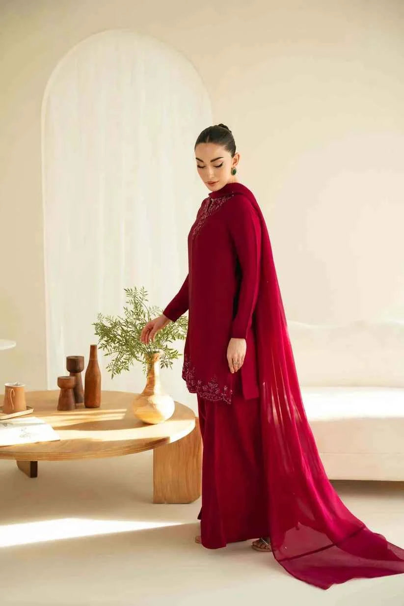 ATM25031 | The Ruby Tulip Ensemble | Tone-on-Tone Embroidered Silk Dhoti Set