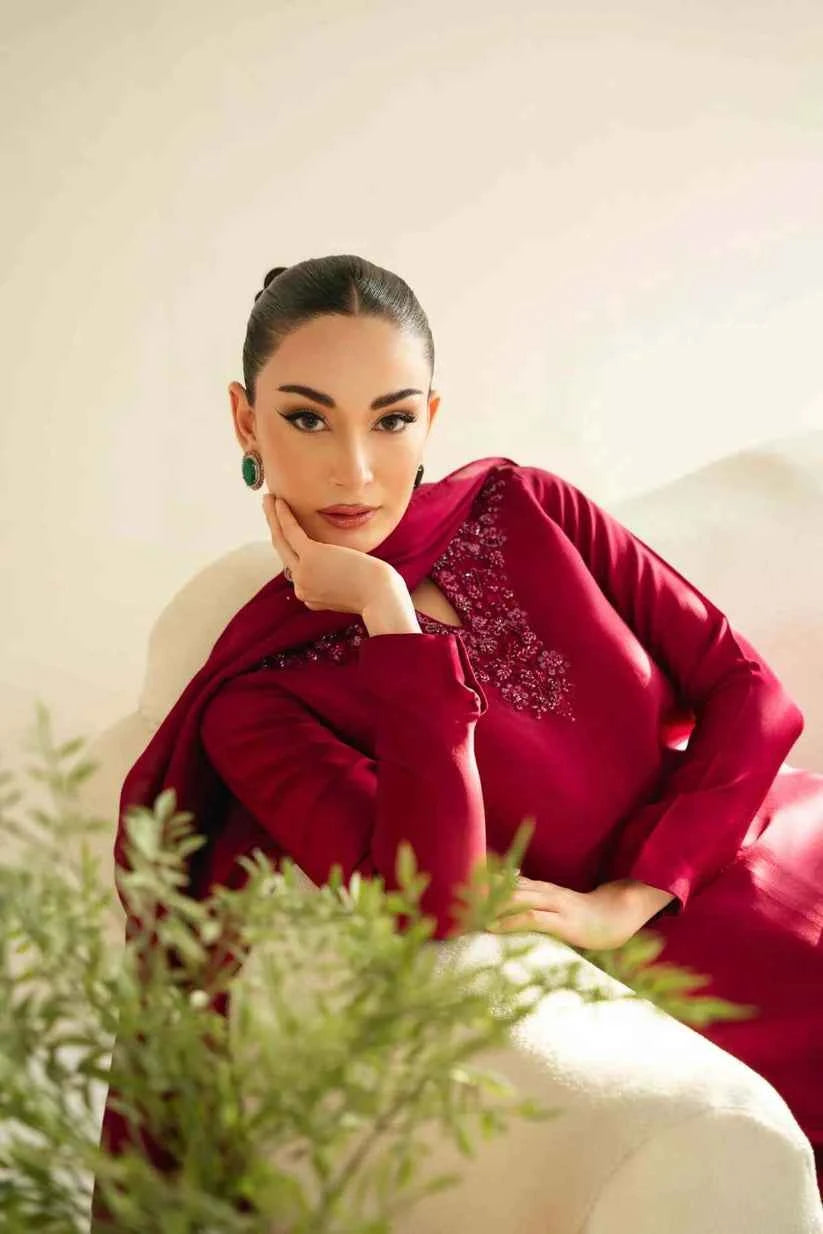 ATM25031 | The Ruby Tulip Ensemble | Tone-on-Tone Embroidered Silk Dhoti Set