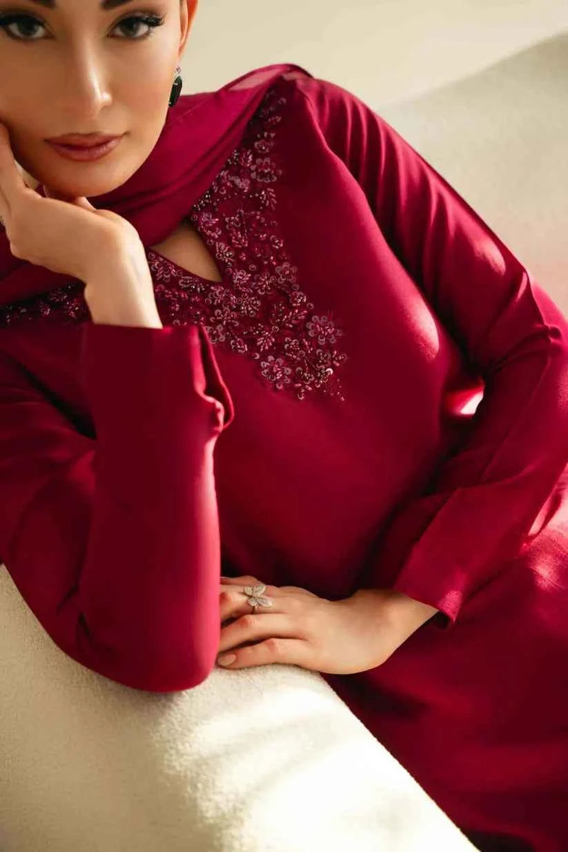 ATM25031 | The Ruby Tulip Ensemble | Tone-on-Tone Embroidered Silk Dhoti Set