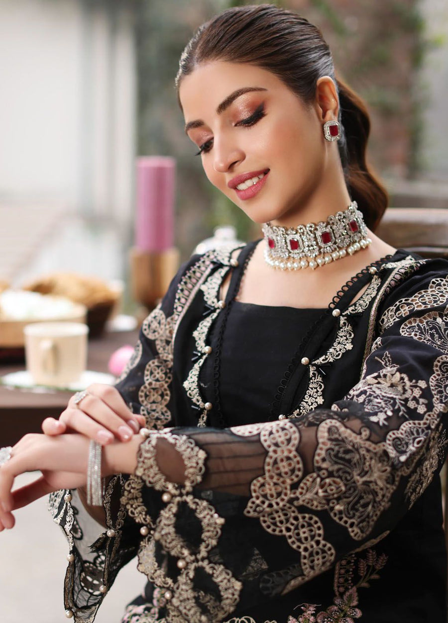 Black Airjet Dhanak 3 Piece Multi-Head Embroidered Suit with Embroidered Dupatta
