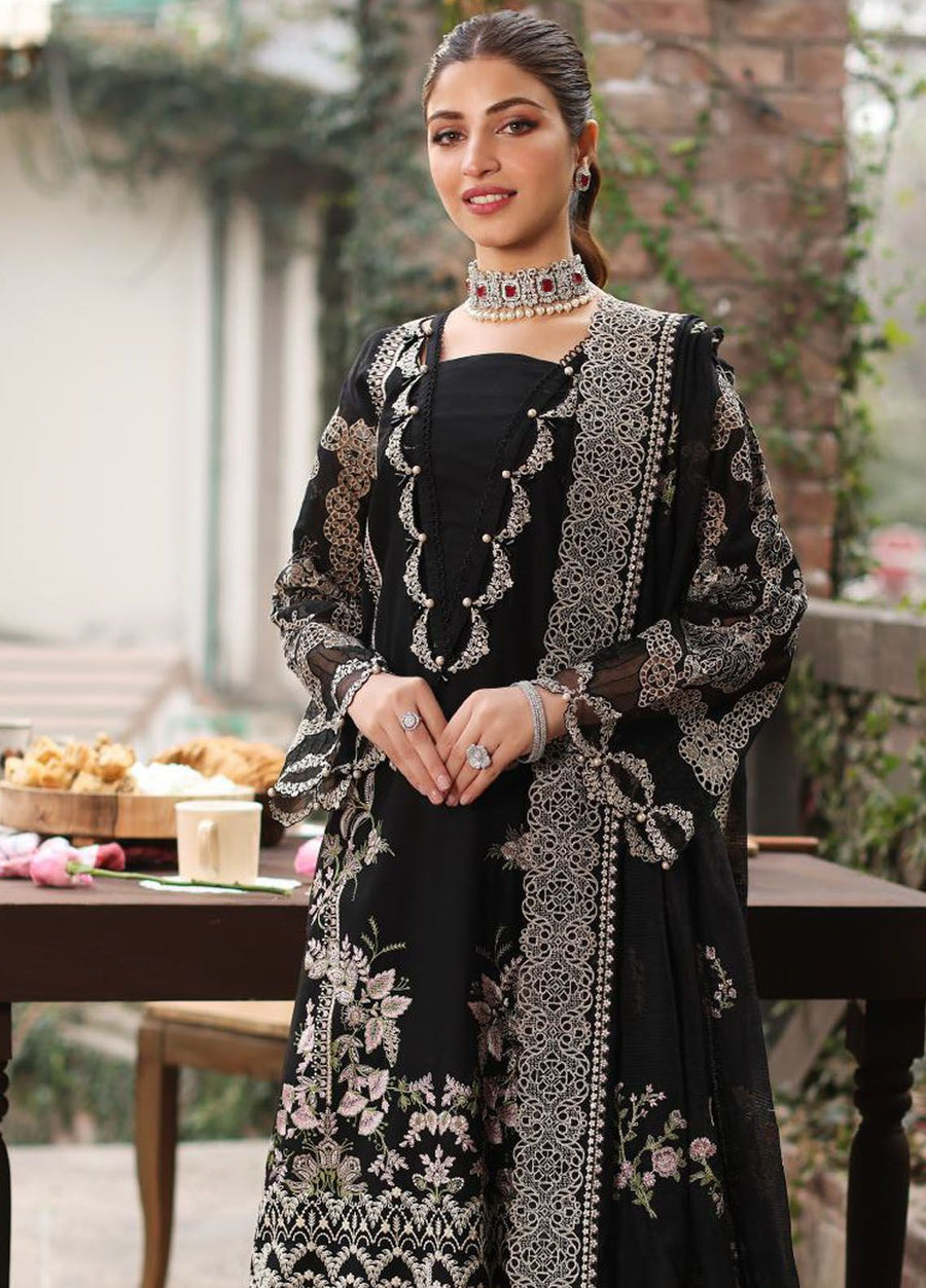 Black Airjet Dhanak 3 Piece Multi-Head Embroidered Suit with Embroidered Dupatta - view 2