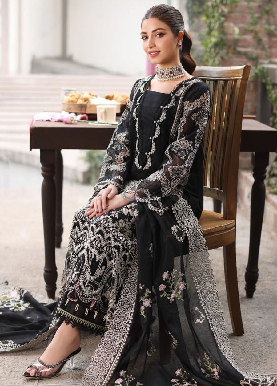 Black Airjet Dhanak 3 Piece Multi-Head Embroidered Suit with Embroidered Dupatta - view 5