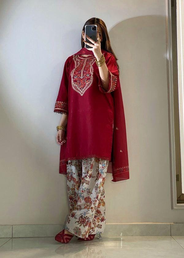 Dhanak 2-Piece Neck Embroidered Suit with Karandi Printed Trouser Unstitched