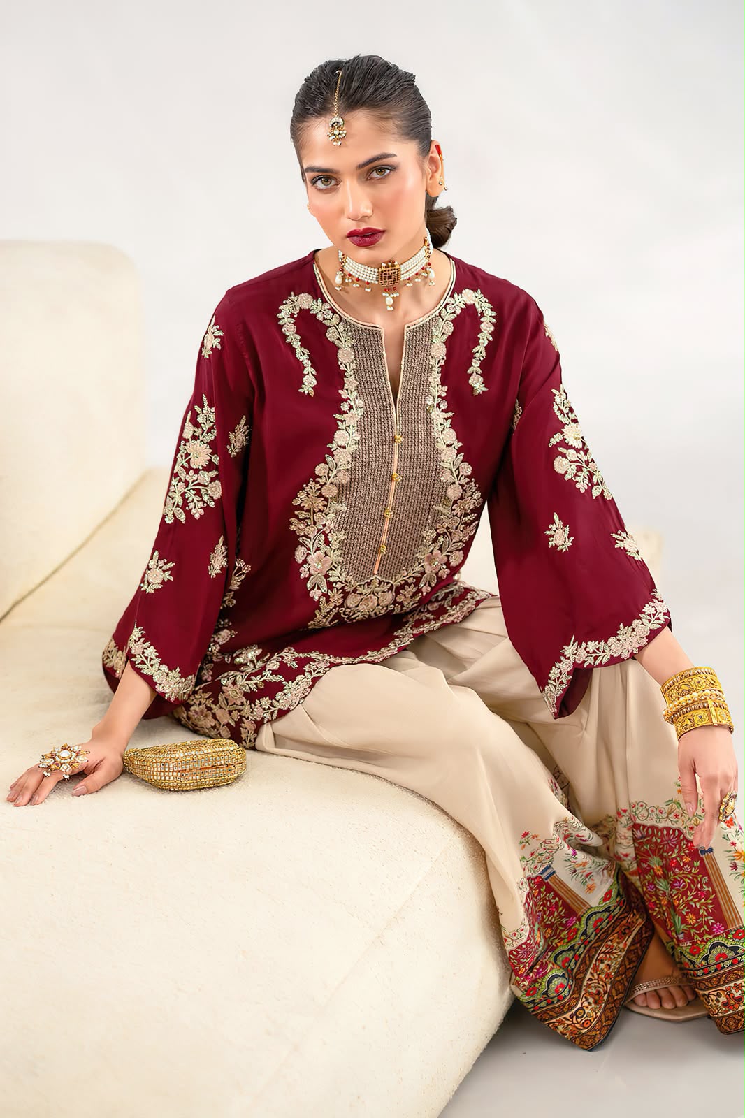 Dhanak Luxury Sequence Embroidered 2-Piece Suit Unstitched Karandi Trouser - view 2