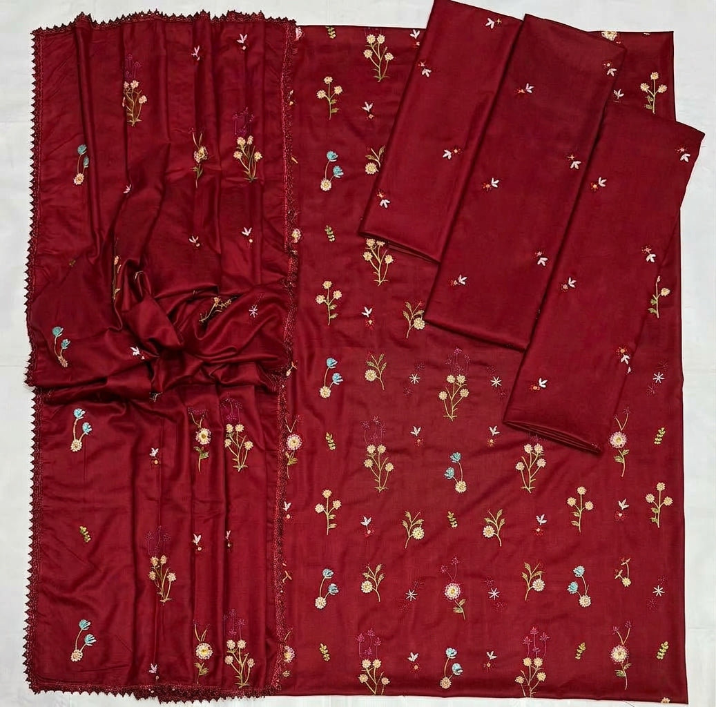 Dhanak 3-PC Full Embroidered Suit Unstitched 5 Colors - view 8