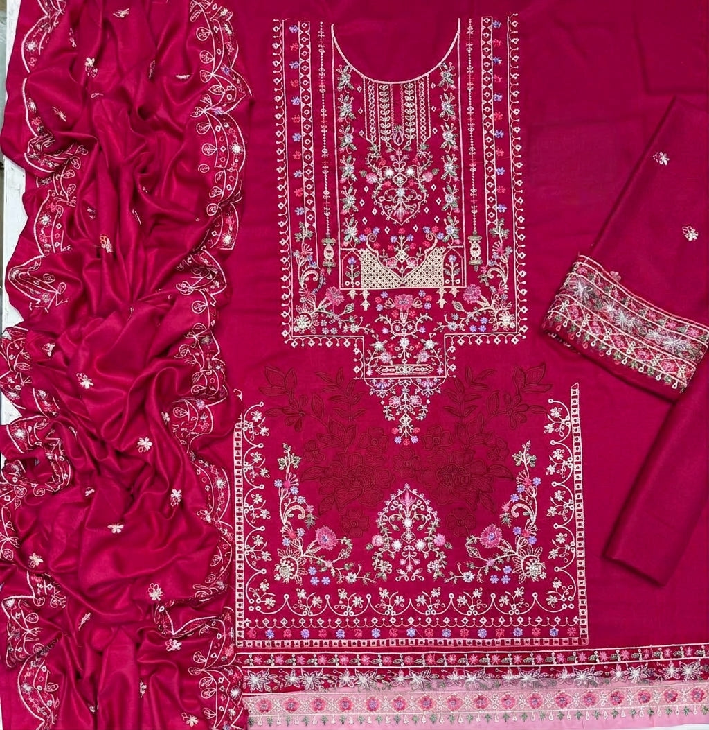 Airjet Dhanak 3-Piece Full Embroidered Suit Luxury Embroidered Shawl Unstitched - view 4