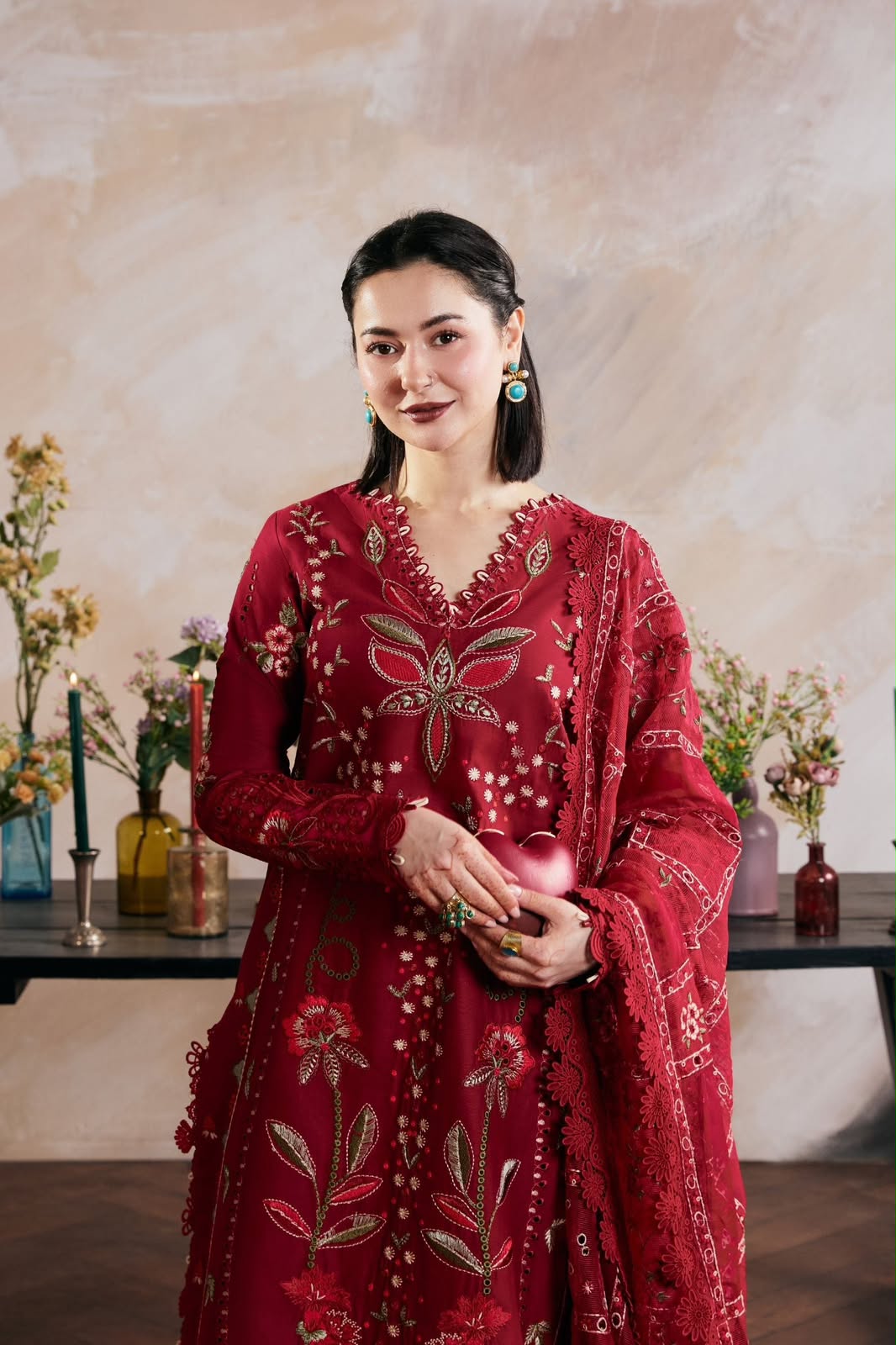 Airjet Dhanak 3-Piece Heavy Embroidered Suit Luxury Dupatta Unstitched Maroon