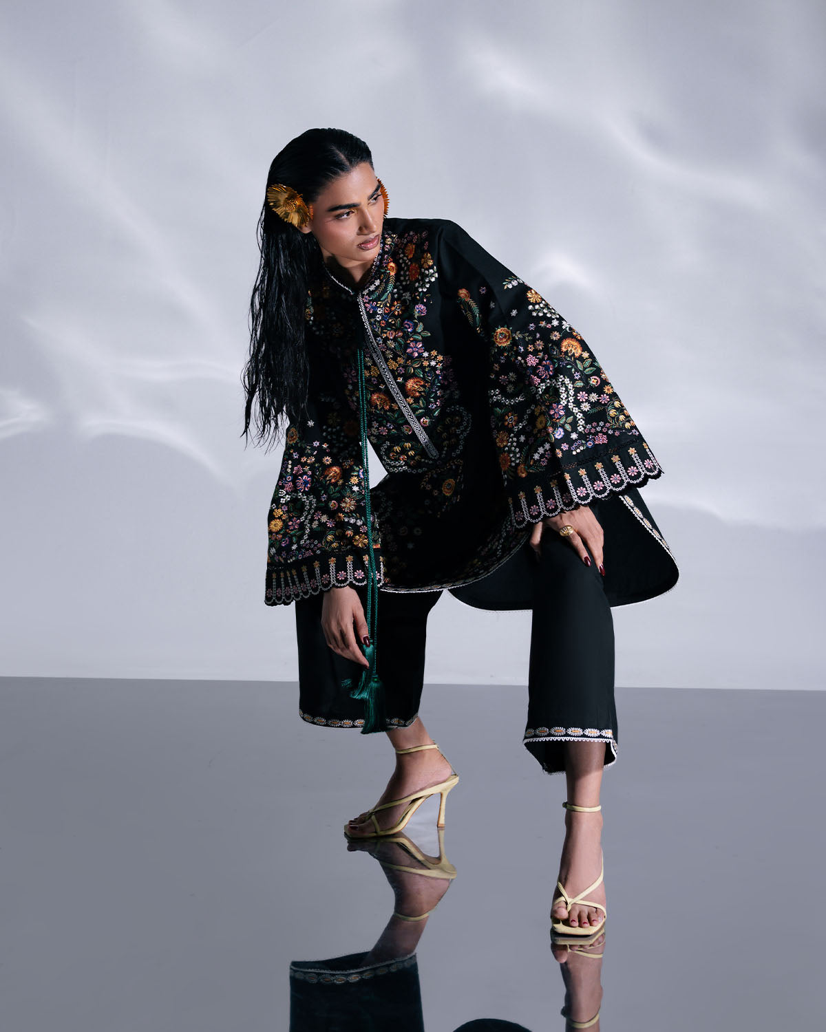 Dhanak 3-Piece Heavy Embroidered Suit Digital Woollen Shawl Unstitched Black