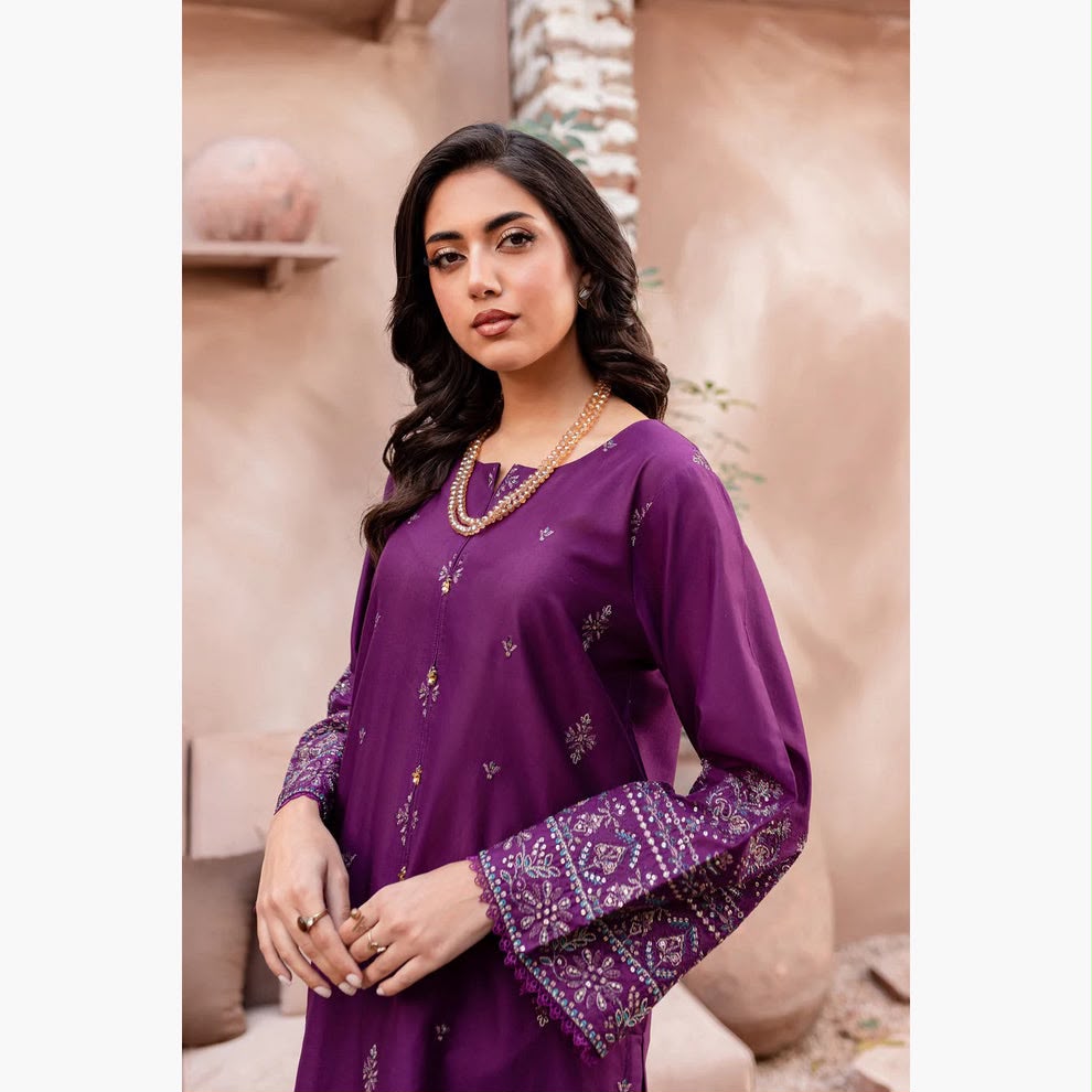 Dhanak 2 Piece Booti Embroidered Suit Purple - view 3