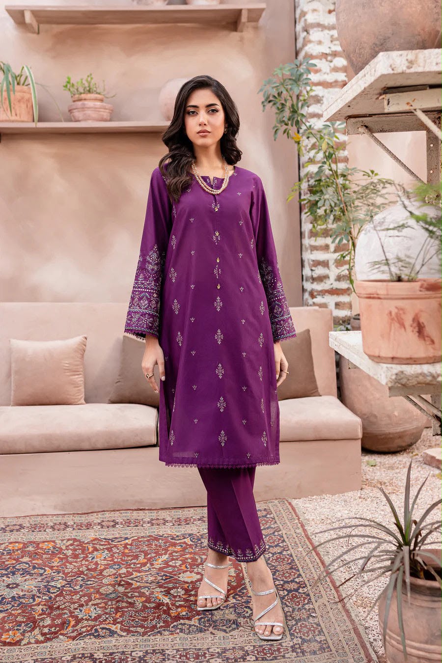 Dhanak 2 Piece Booti Embroidered Suit Purple - view 2
