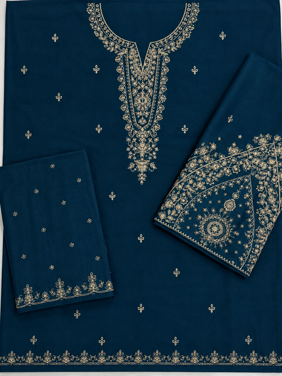 Dhanak 2 Piece Gold Embroidered Suit Steel Blue - view 5