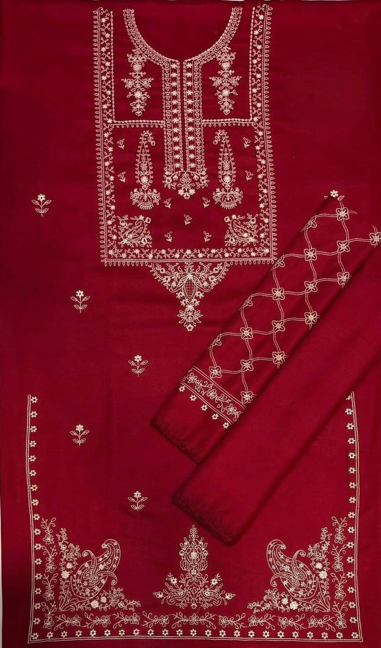 Dhanak 2 Piece Chikankari Embroidered Suit Maroon Teal - view 4