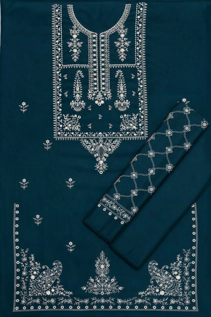 Dhanak 2 Piece Chikankari Embroidered Suit Maroon Teal - view 3