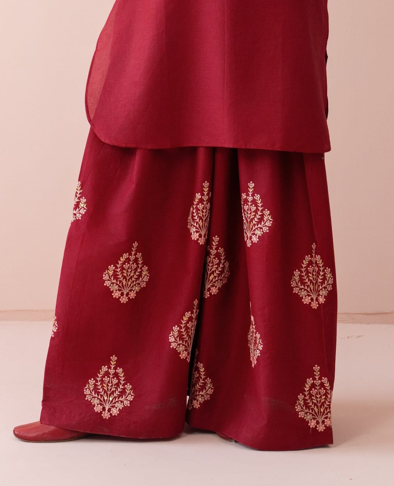 Dhanak 2 Piece Neck Embroidered Suit Maroon Hot Pink - view 7
